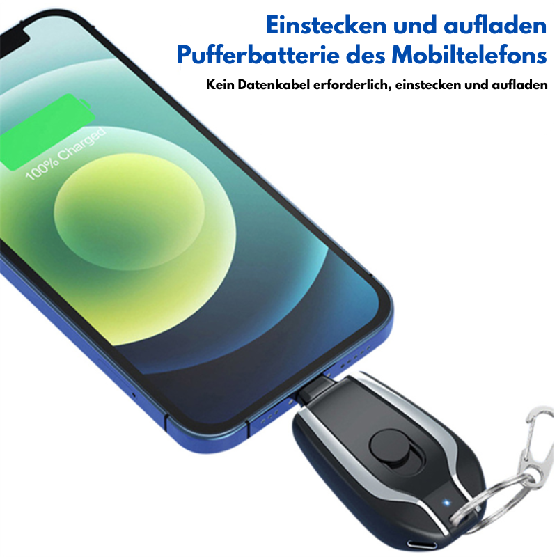 Mini Notfall-Powerbank 1500mAh – Ultrakompaktes Schlüsselanhänger-Ladegerät für iPhone & Type-C Geräte, schnelles Aufladen unterwegs
