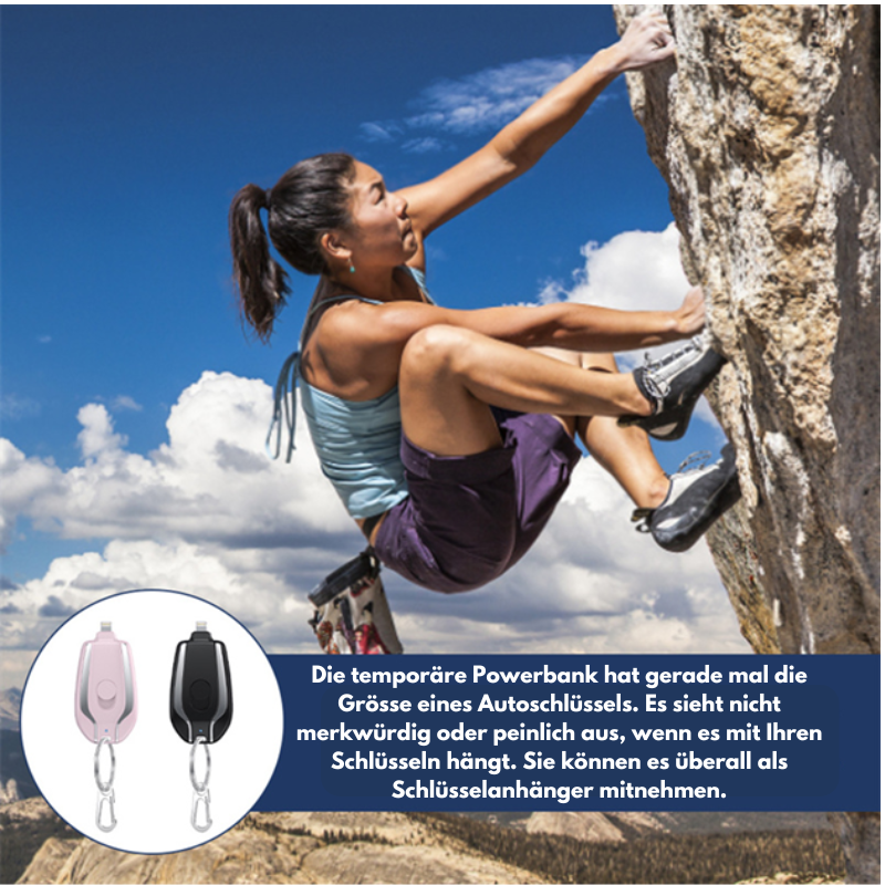 Mini Notfall-Powerbank 1500mAh – Ultrakompaktes Schlüsselanhänger-Ladegerät für iPhone & Type-C Geräte, schnelles Aufladen unterwegs