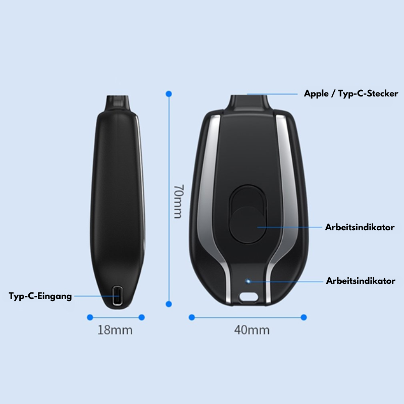 Mini Notfall-Powerbank 1500mAh – Ultrakompaktes Schlüsselanhänger-Ladegerät für iPhone & Type-C Geräte, schnelles Aufladen unterwegs