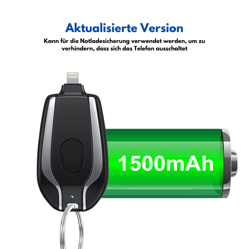 Mini Notfall-Powerbank 1500mAh – Ultrakompaktes Schlüsselanhänger-Ladegerät für iPhone & Type-C Geräte, schnelles Aufladen unterwegs
